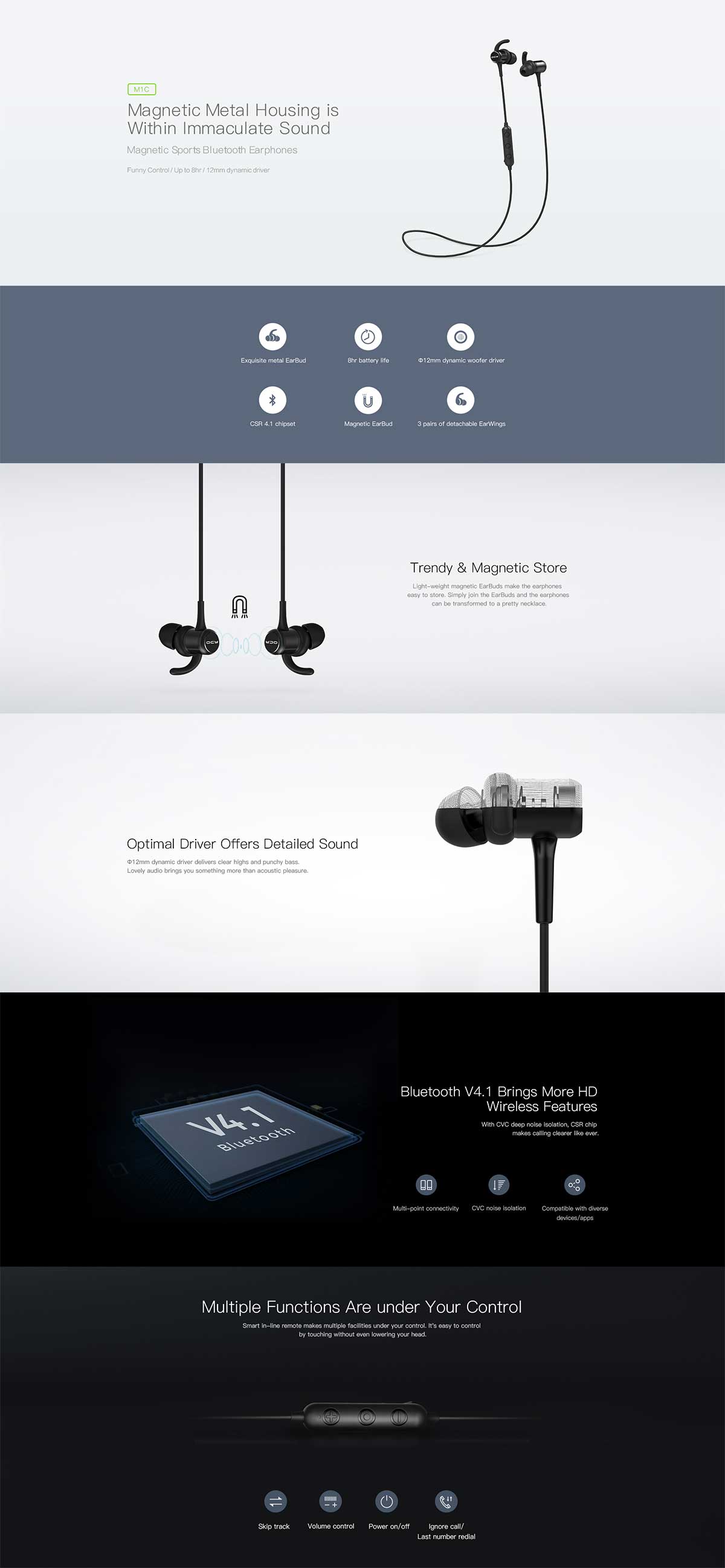 QCY M1C Wireless Bluetooth Earphone