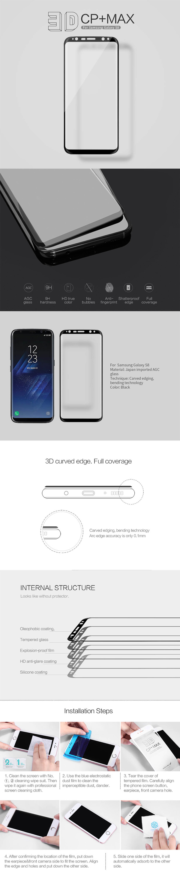 Nillkin Samsung Galaxy S8 Amazing 3D CP+ Max Tempered Glass Screen Protector