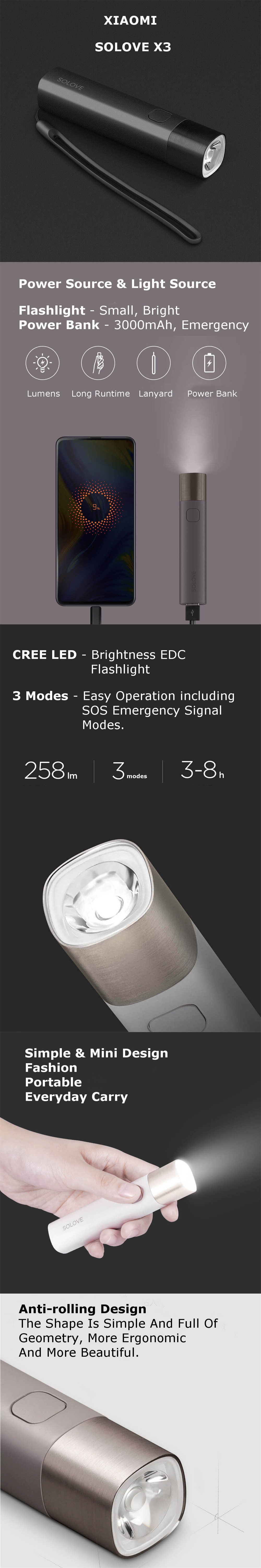 Xiaomi SOLOVE X3 USB Rechargeable Flashlight Power Bank 2