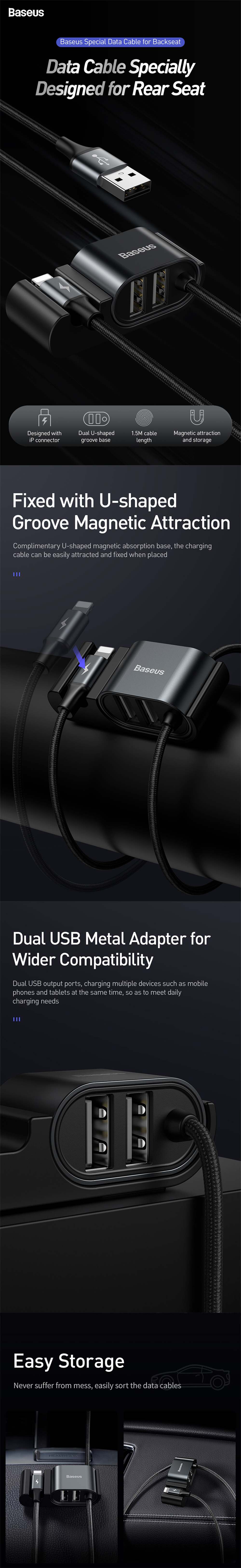 Baseus CALHZ-01 Special Data Cable for Backseat Black 6