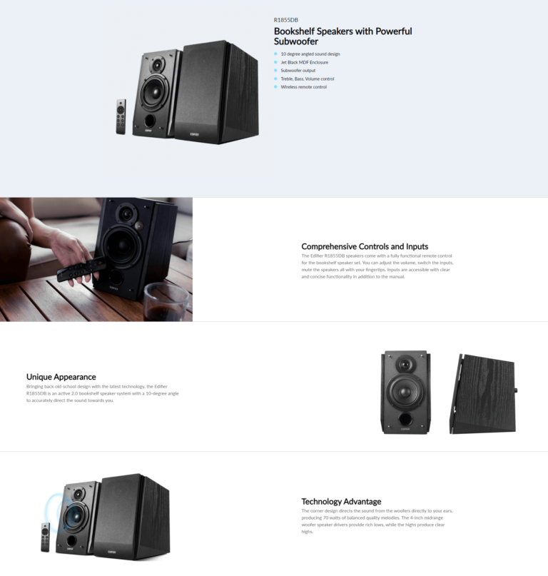 Edifier R1855DB Bookshelf Speakers with Powerful Subwoofer Matte