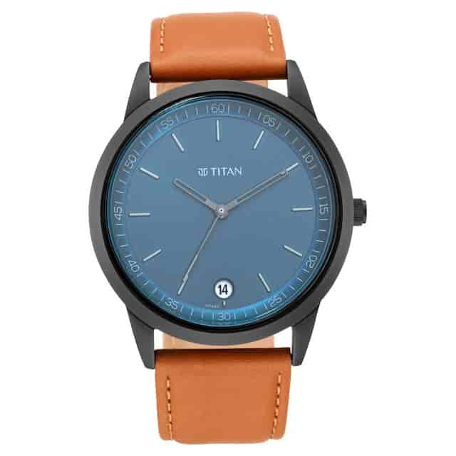 TITAN NP1806NL03 Workwear Watch with Blue Dial & Leather Strap ...