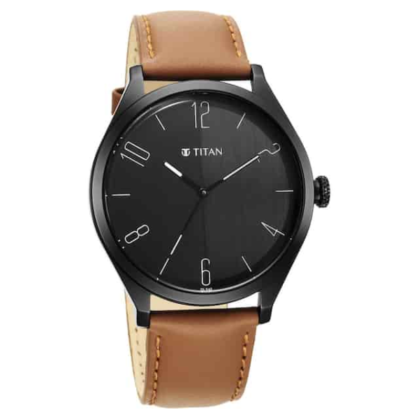 TITAN NP1865NL01 Workwear Black Dial Leather Strap Watch